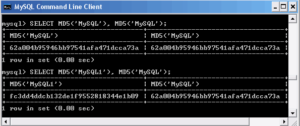 Функция MD5() осуществляет необратимое шифрование. Алгоритм MD5() часто используется для создания уникального